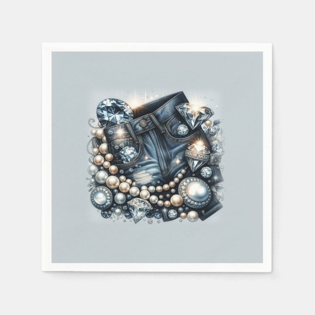 Denim Diamonds & Pearls Jeans Bling Party Pappersservett (Framsidan)