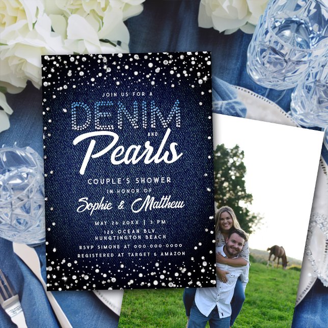 Denim Diamonds Pearls Photo Couple Shower Inbjudningar (Skapare uppladdad)