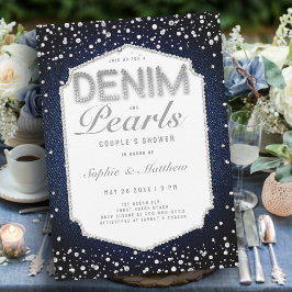 Denim Diamonds Pearls Ram Elegant bröllop Shower Inbjudningar