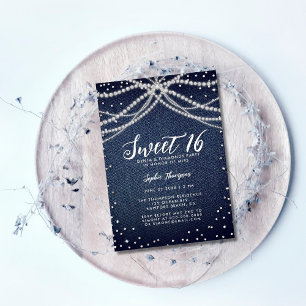 Denim Diamonds Pearls Sweet 16 Chics Födelsedagsfe Inbjudningar