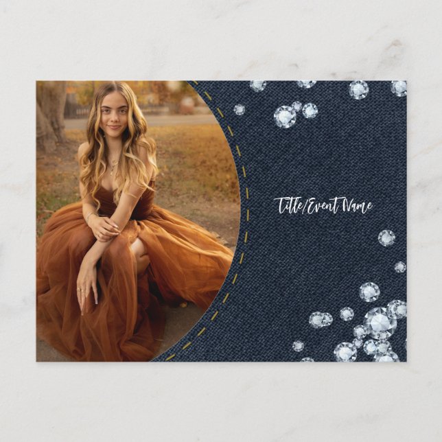 Denim & Diamonds Photo Postcard Party-inbjudan Inbjudan Vykort (Framsida)