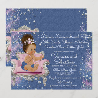 Denim & Diamonds Princess Rosa och Silver Inbjudningar