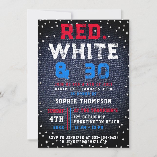 Denim Diamonds Red White 4:e juli 30års födelsedag Inbjudningar (Framsida)
