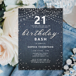 Denim Diamonds Rustic Ljus 21:a födelsedagen Party Inbjudningar