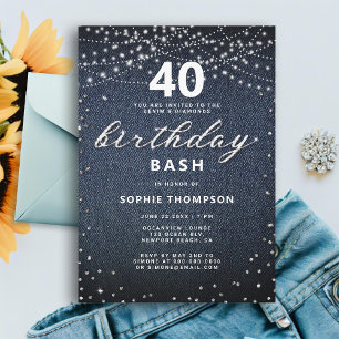 Denim Diamonds Rustic Ljus 40:e födelsedagen Party Inbjudningar