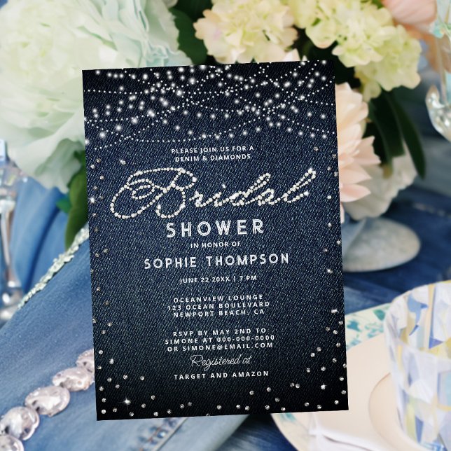 Denim Diamonds Rustic Ljus Elegant Möhippa Inbjudningar (Skapare uppladdad)