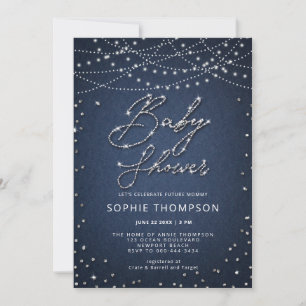 Denim Diamonds Rustic Ljus Neutralt Baby Shower Inbjudningar