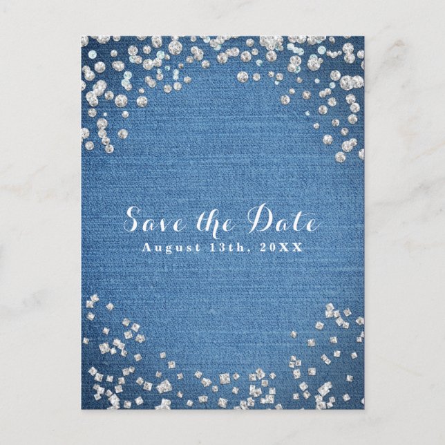 Denim & Diamonds spridd glitter Spara datum Meddelande Vykort (Framsida)