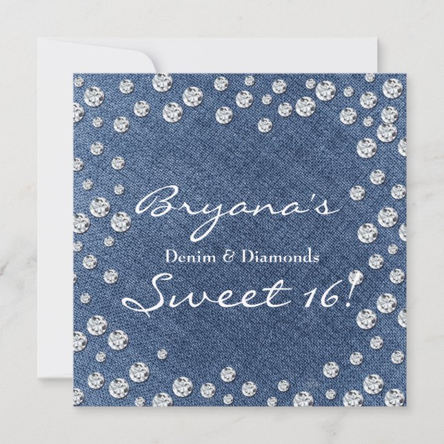 Denim Diamonds Spridda Bling Sweet 16 Inbjudan (Framsida)