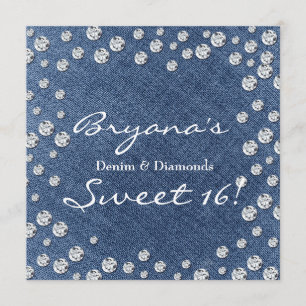 Denim Diamonds Spridda Bling Sweet 16-inbjudan Inbjudningar