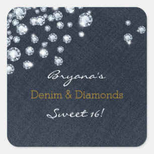 Denim & Diamonds Sweet 16 Födelsedagsfest Klisterm Fyrkantigt Klistermärke