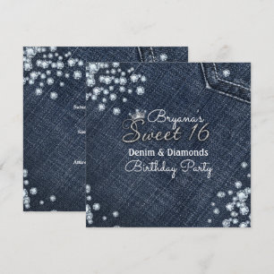 Denim & Diamonds Sweet 16 Kronfest Invitationer Inbjudningar