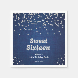Denim & Diamonds Sweet sixteen 16:e födelsedagen Pappersservett