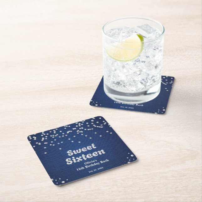 Denim & Diamonds Sweet sixteen 16:e födelsedagen Underlägg Papper Kvadrat (Insitu)