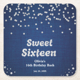 Denim & Diamonds Sweet sixteen 16:e födelsedagen Underlägg Papper Kvadrat