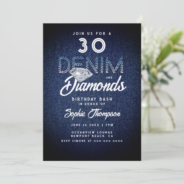 Denim Diamonds Typography 30års födelsedag Party Inbjudningar (Stående Fram)