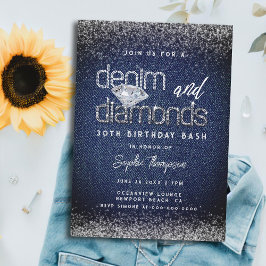 Denim Diamonds Typography Chic 30års födelsedag Pa Inbjudningar