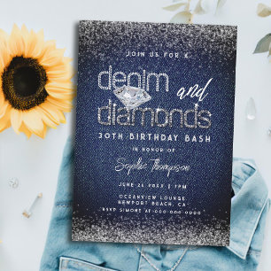 Denim Diamonds Typography Chic 30års födelsedag Pa Inbjudningar