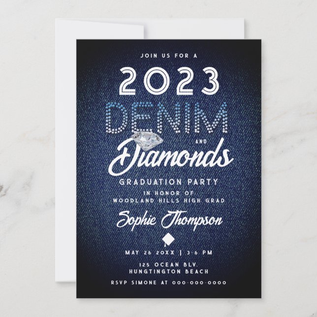 Denim Diamonds Typography Modern Studentfest Inbjudningar (Framsida)
