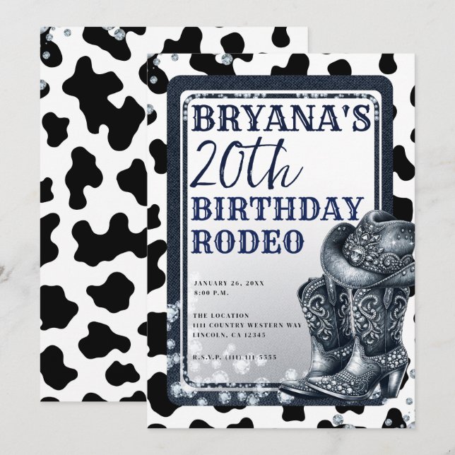 Denim & Diamonds Western Glam Cowgirl Boots Hat Inbjudningar (Fram/baksida)