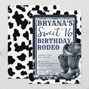 Denim & Diamonds Western Glam Cowgirl Sweet 16 Inbjudningar