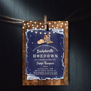 Denim Diamonds Westerna Rustic Hoedown Bachelorett Inbjudningar