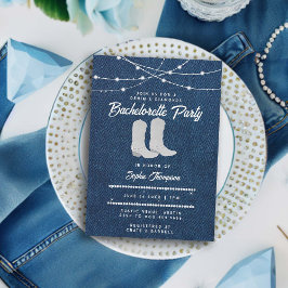 Denim Diamonds White Boots Ljus Bachelorette Inbjudningar