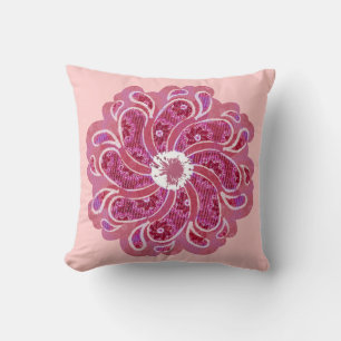 Denim-effekt och röd rosa-blomkudde kudde
