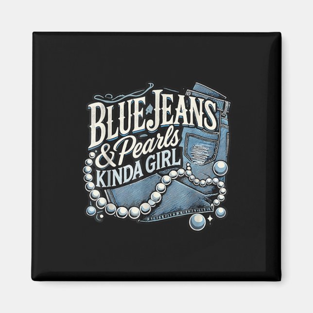 Denim Fabric Blue Jeans Pearls Smala Jeans Älskare Magnet (Framsidan)