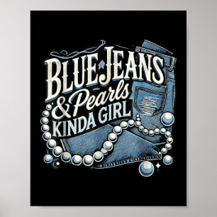 Denim Fabric Blue Jeans Pearls Smala Jeans Älskare Poster