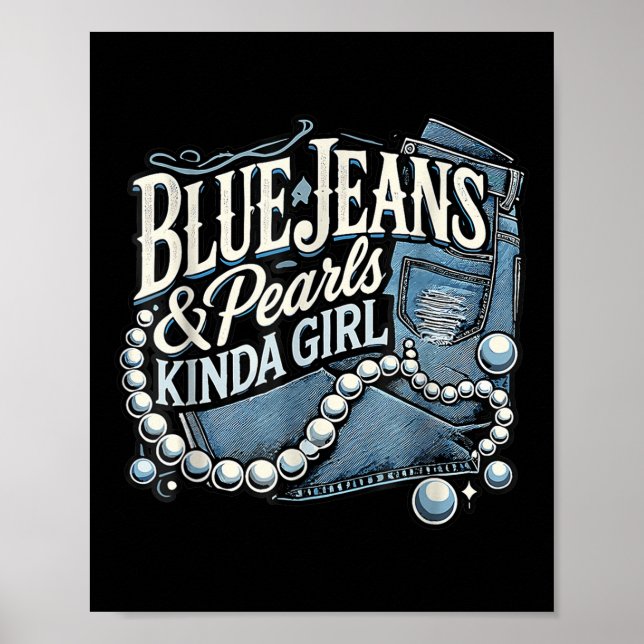 Denim Fabric Blue Jeans Pearls Smala Jeans Älskare Poster (Framsidan)