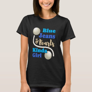 Denim Fabric Blue Jeans Pearls Smala Jeans Älskare T Shirt