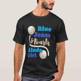 Denim Fabric Blue Jeans Pearls Smala Jeans Älskare T Shirt
