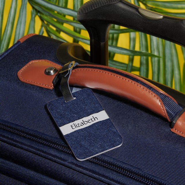 Denim Fabric, Denim Struktur, Blue Denim, ditt nam Bagagebricka (Baksida Insitu 3)