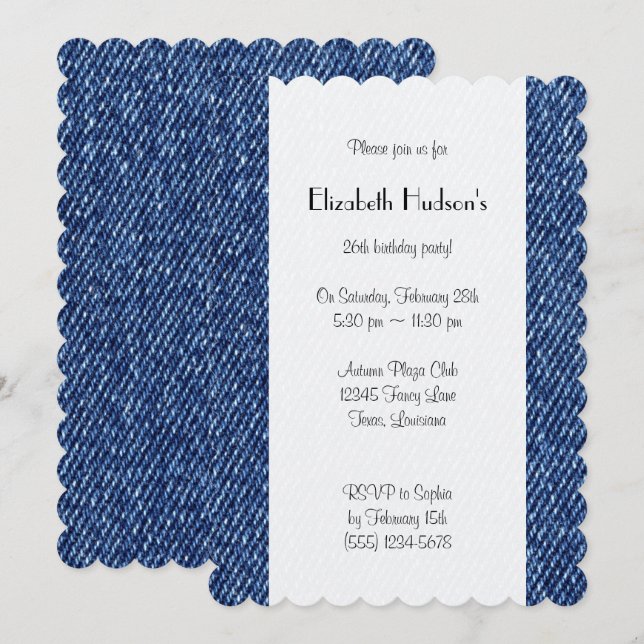 Denim Fabric, Denim Struktur, Blue Denim, födelsed Inbjudningar (Fram/baksida)