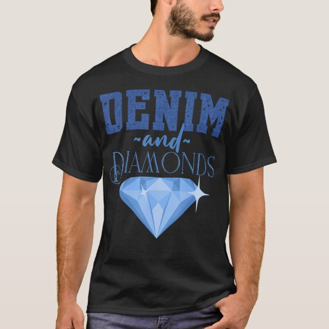 Denim Fabric Diamonds Snyggt Smala Jeans Älskare T Shirt (Framsida)