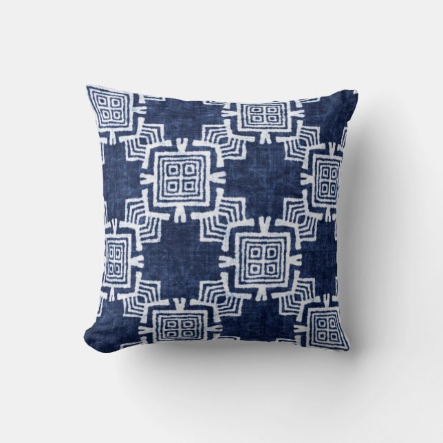 Denim färgad, etnisk, sömlös mönster kudde (Framsida)