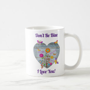 Denim Fick Hjärtan Blommor Fjärilar Kaffemugg