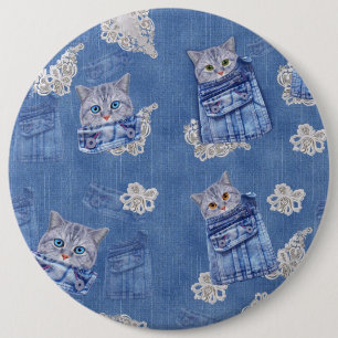 Denim ficka Jeans, Kittens och Snöre Knapp