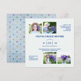 Denim Flerfärgad Polka dots Barn Birthday Inbjudningar