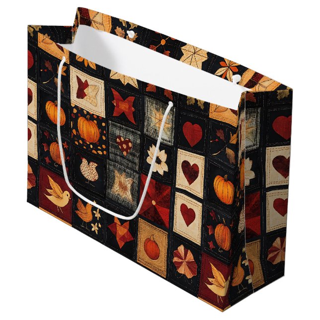 Denim Folk Art Quilt Mönster | Rustic Autumn Patch (Framsidan Vinklad)