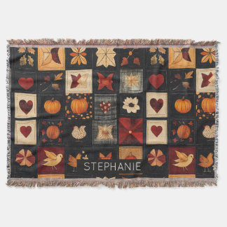 Denim Folk Art Quilt Mönster | Rustic Autumn Patch Filt
