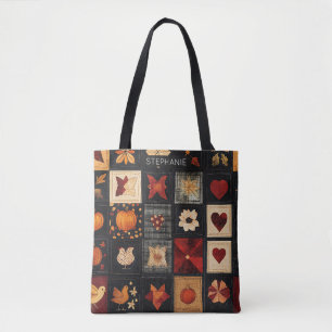 Denim Folk Art Quilt Mönster   Rustic Autumn Patch Tygkasse