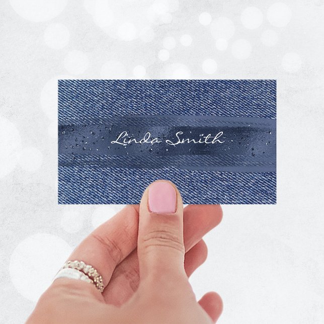 Denim Glittrig Marin Penseldrag Visitkort (Denim Glittery Navy Brush Stroke Business Card)