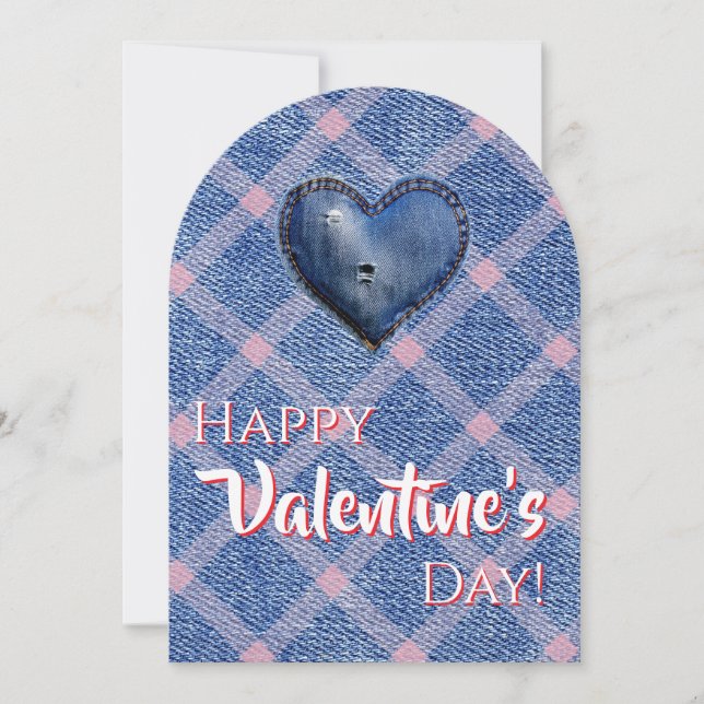 Denim Heart Valentine's Day Plaid Friendship  Inbjudningar (Framsida)
