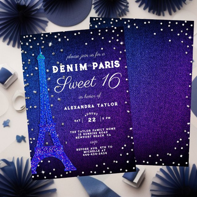 Denim i Paris Glitter Elegant Lila Sweet 16 Inbjudningar (Skapare uppladdad)