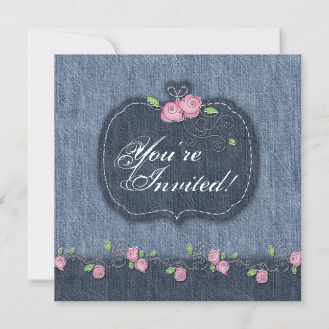 Denim in Rosor Wedding Westernare Inbjudningar (Framsida)
