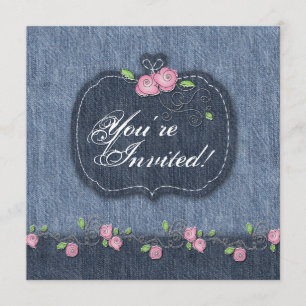 Denim in Rosor Wedding Westernare Inbjudningar