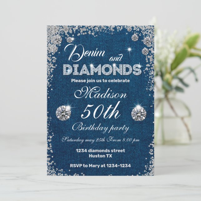 Denim-inbjudan, Denim och Diamonds 50-årsdag Inbjudningar (Stående Fram)