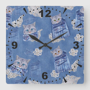 Denim Jean poies, Kittens och Snöre Fyrkantig Klocka